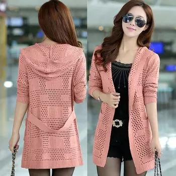 Женский длинный кардиган, однослойный тонкий кардиган с капюшоном, повседневный длинный кардиган больших размеров 3XL