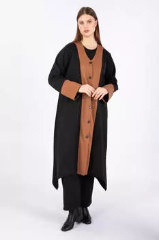 Женский длинный комплект из 3 предметов большого размера на пуговицах светло-коричневый/черный