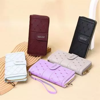 Женский длинный кошелек из искусственной кожи, держатель для карт, большая емкость, застежка-молния, кошелек для монет, органайзер для нескольких карт, сумка на запястье для мобильного телефона чёрный