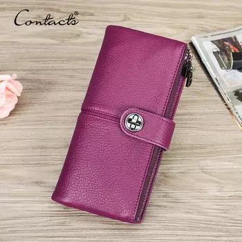 Женский длинный кошелек из натуральной кожи с карманом для телефона на молнии, сумка для денег со слотом AirTag, женские кошельки-клатчи, RFID-кошелек кофейный