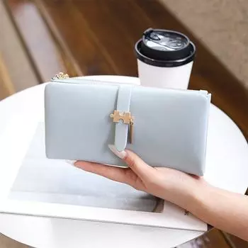 Женский длинный кошелек, маленький, из свежей искусственной кожи, однотонный, на молнии, женская складная сумка чёрный