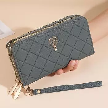 Женский длинный кошелек на молнии 2025 года: Многофункциональное сцепление большой емкости в японском и корейском стиле серый