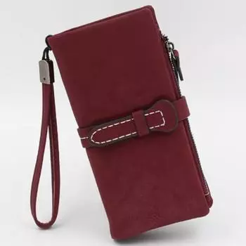 Женский длинный кошелек, однотонный, с застежкой-молнией, большой емкости, карманный кошелек бордовый