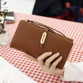 Женский длинный кошелек PU маленький свежий простой однотонный цвет молния женская сумка удобный кошелек чёрный