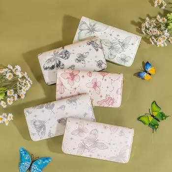 Женский длинный кошелек с принтом бабочки для девочек, корейский кошелек для хранения карт и монет, на молнии чёрный