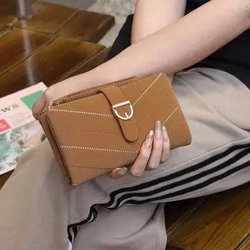 Женский длинный кошелек, женская ретро-сумка с простой пряжкой чёрный