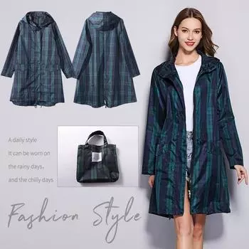 Женский длинный плащ в зеленую клетку Fastion, водонепроницаемая куртка-дождевик, пальто, походная ветровка M