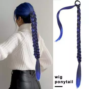 Женский длинный плетеный хвостик с резинкой для волос, натуральный пушистый обруч вокруг прямого хвоста, синтетический шиньон