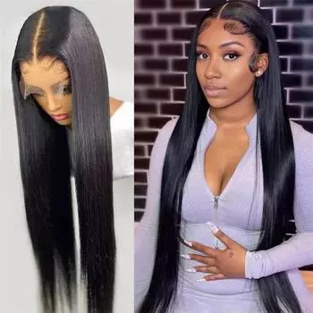 Женский длинный прямой черный парик, средняя часть, натуральное термостойкое высокотемпературное волокно, синтетические волосы для женщин и девочек, кружево спереди чёрный