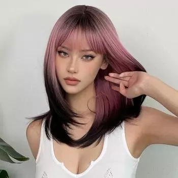 Женский длинный прямой парик с челкой, естественный вид, шелковистые, термостойкие, высокотемпературные волокна, женские синтетические волосы F