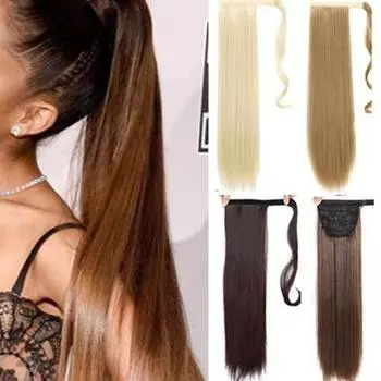 Женский длинный прямой парик с волшебной лентой, наращивание волос для косплея, хвостик, шиньон