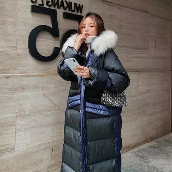 Женский длинный пуховик, осенне-зимние теплые пуховики на белом утином пуху XL чёрный