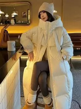 женский длинный пуховик зимний