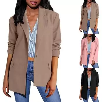 Женский длинный рукав пуловер повседневный открытый спереди куртки наряды M хаки