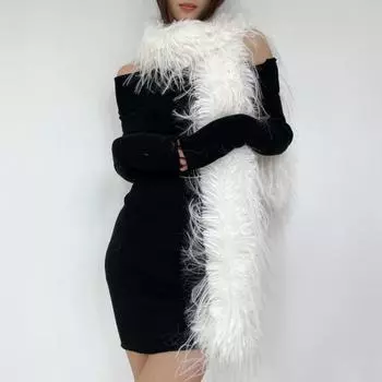 Женский длинный шарф, однотонный, утолщенный, имитация меха норки, бархатный декоративный шарф, теплый чёрный