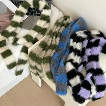 Женский длинный шарф с цветным полосатым принтом, тонкий длинный шарф для холодной погоды фиолетовый