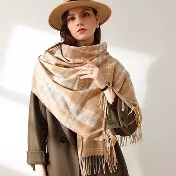 Женский длинный шарф согреет осенне-зимнюю шаль хаки