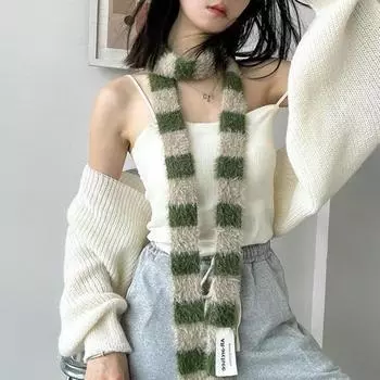 Женский длинный шарф в стиле ретро, полосатый, цветной, утолщенный, искусственный мех норки, теплый, тонкий шарф, модный аксессуар