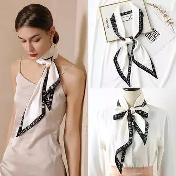 Женский длинный шелковый шарф с принтом, атласная повязка для волос, французские винтажные ленты 15 см * 145 см, модный элегантный офисный хиджаб, повязка на голову 15*145CM