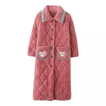 Женский длинный стеганый флисовый халат с капюшоном - Толстый, теплый и на пуговицах для осени/зимы Size M