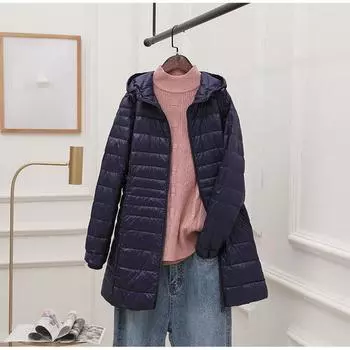 Женский длинный теплый пуховик с портативной сумкой для хранения, женский легкий пуховик, женские пальто длиной до бедра, High Street XXXXXL