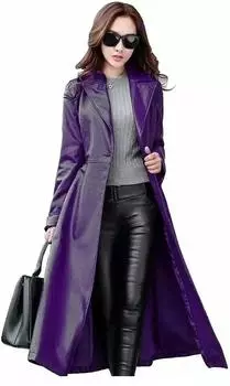 Женский длинный тренчкот ручной работы, стильный, из натуральной овчины, формальный, повседневный S фиолетовый