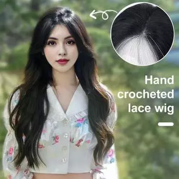 Женский длинный вьющийся черный парик, средняя часть, натуральный шелковистый термостойкий парик для женщин и девочек, кружево спереди, большие волны, синтетические волосы чёрный