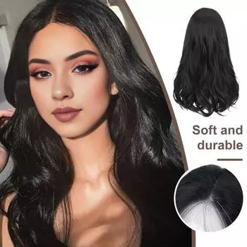 Женский длинный вьющийся черный парик, средняя часть, натуральный шелковистый термостойкий парик для женщин и девочек, кружево спереди, большие волны, синтетические волосы чёрный