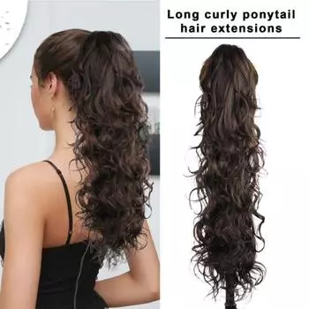 Женский длинный вьющийся хвостик, зажим для коготь, натуральный пушистый высокотемпературный провод, длинный волнистый высокий хвост, синтетический шиньон