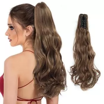 Женский длинный вьющийся хвостик, зажим для коготь, натуральный пушистый высокотемпературный провод, длинный волнистый высокий хвост, синтетический шиньон золотистый