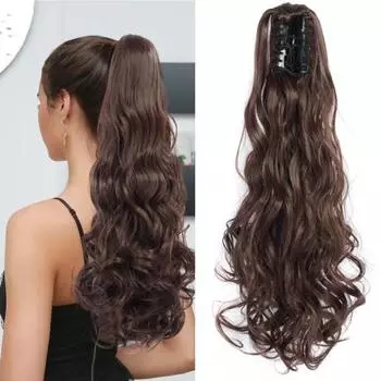 Женский длинный вьющийся хвостик, зажим для коготь, натуральный пушистый высокотемпературный провод, длинный волнистый высокий хвост, синтетический шиньон золотистый