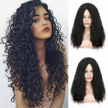 Женский длинный вьющийся парик MERISIHAIR без челки, черный, желтый парик из синтетического волокна, длинный вьющийся парик для женщин золотой