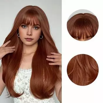 Женский длинный вьющийся парик с челкой, естественно выглядящий, шелковистый, термостойкий, высокотемпературное волокно, женские волнистые светлые каштановые синтетические волосы