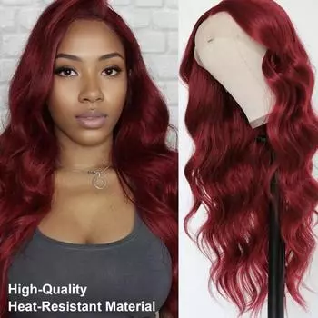 Женский длинный вьющийся парик, средняя часть, естественный вид, шелковистое высокотемпературное волокно, термостойкие женские волосы для девочек, синтетические волосы спереди, большая волна 24Inch