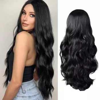 Женский длинный вьющийся парик, средняя часть, естественный вид, термостойкое высокотемпературное волокно, черные, красные, белые волнистые синтетические волосы красный