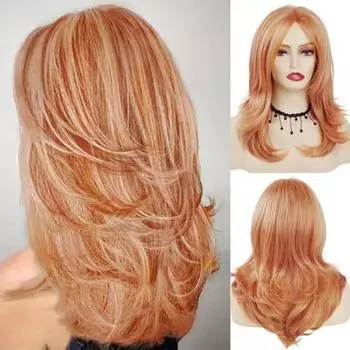 Женский длинный вьющийся парик, средняя часть, натуральное термостойкое высокотемпературное волокно, средние длинные серые, черные, коричневые волнистые синтетические волосы