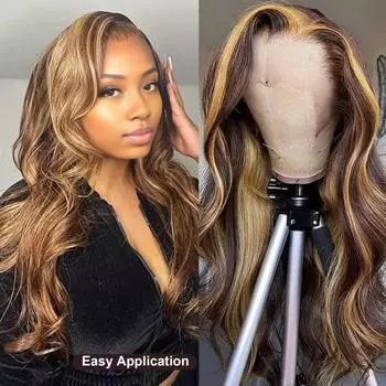 Женский длинный вьющийся парик, средняя часть, естественный вид, шелковистое высокотемпературное волокно, термостойкие женские волосы для девочек, синтетические волосы спереди, большая волна 24Inch