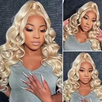 Женский длинный вьющийся светлый парик, средняя часть, естественный вид, шелковистые, термостойкие, кружевные спереди для девочек, большие волны, синтетические волосы 26Inch света блондинка