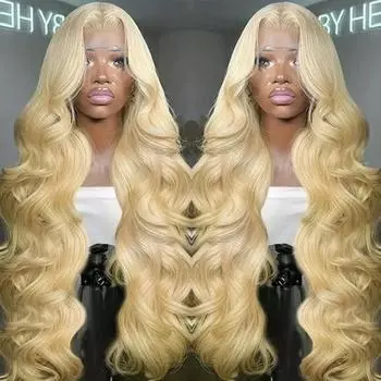 Женский длинный вьющийся светлый парик, средняя часть, естественный вид, шелковистые, термостойкие, кружевные спереди для девочек, большие волны, синтетические волосы 26Inch света блондинка