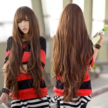 Женский длинный вьющийся волнистый парик длиной 80 см для косплея с аккуратной челкой