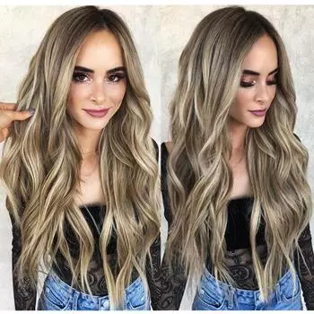 Женский длинный волнистый натуральный термостойкий парик из синтетических волос, смешанный блондин-коричневый парик для женщин, повседневное использование, косплей золотисто-коричневый