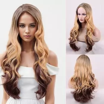 Женский длинный волнистый парик медно-коричневого блондина розового оранжевого серого цвета синтетические парики с челкой для повседневного косплея вечерние волосы термостойкое волокно светлый