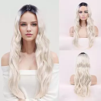 Женский длинный волнистый парик синтетический светло-русый с темными корнями парики повседневные косплей вечерние волнистые волосы термостойкое волокно света блондинка