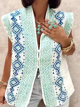 Женский длинный жилет с винтажным принтом и V-образным вырезом, однобортный, без рукавов, осенний женский свободный жилет L