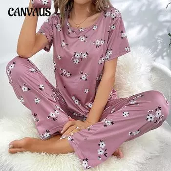 Женский домашний костюм из молочного шелка с круглым вырезом и коротким рукавом, длинные брюки S синий