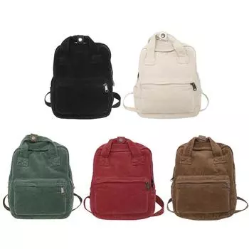 Женский дорожный рюкзак, однотонная двойная сумка на плечо, вельветовая сумка с несколькими карманами для девочек-подростков и детей чёрный