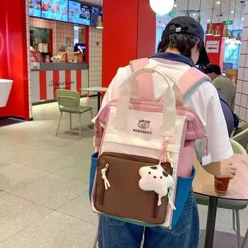 Женский дорожный рюкзак с цветными блоками, студенческая школьная сумка, детский рюкзак большой емкости коричневый