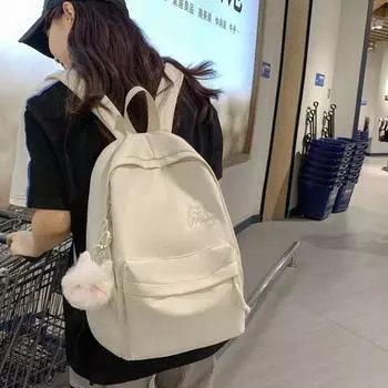 Женский дорожный рюкзак с вышивкой кота, легкий, большой емкости, школьная сумка для школьников бежевый