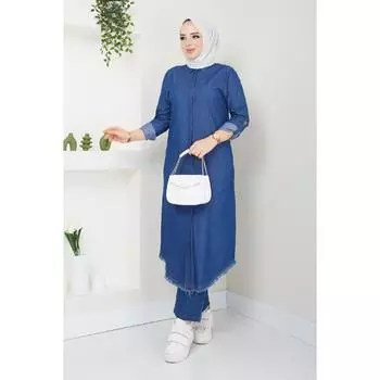 Женский двойной джинсовый костюм с брюками