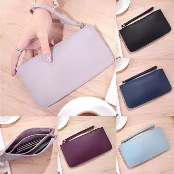 Женский двойной кошелек с мягким лицом, большая емкость, портмоне для монет, студенческий клатч розовый